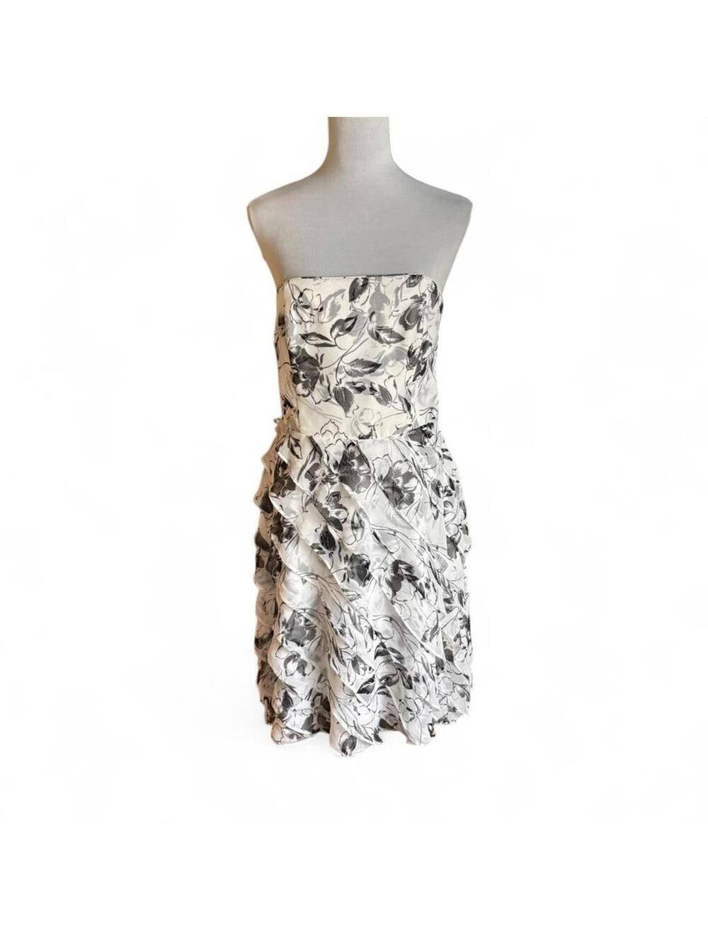 White House Black Market  black and white strapless party dress size 8